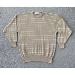 Clan Douglas Sweater Mens XL Tan Striped‎ Linen Silk Preppy Vintage Scotland